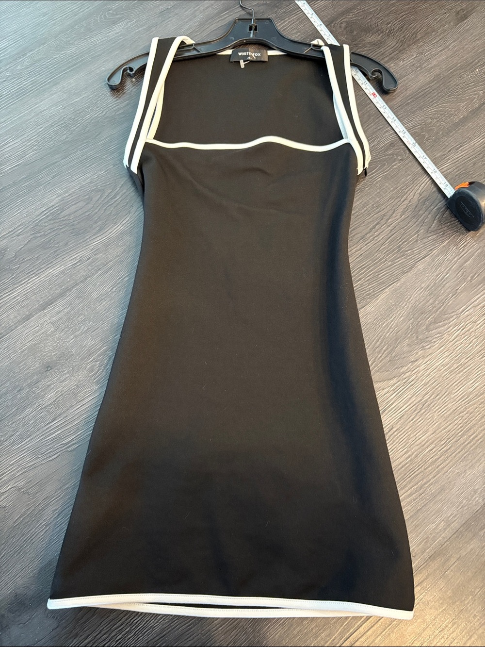 White fox scuba white trim black mini bodycon dress small